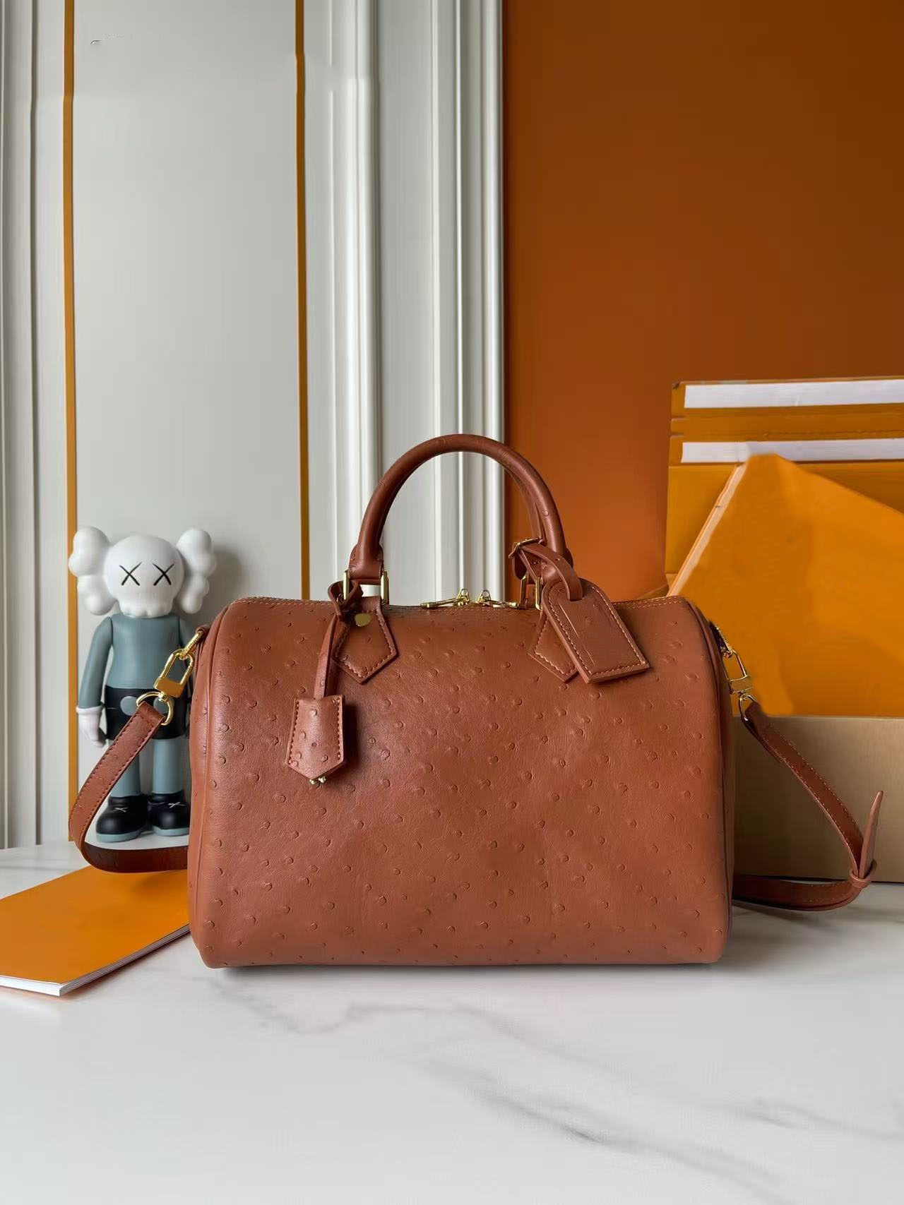 2025 Luxury Designer Classic Women's Ostrich Leather Printed Handbag Casual Women's Crossbody Bag Leather Shoulder Bag