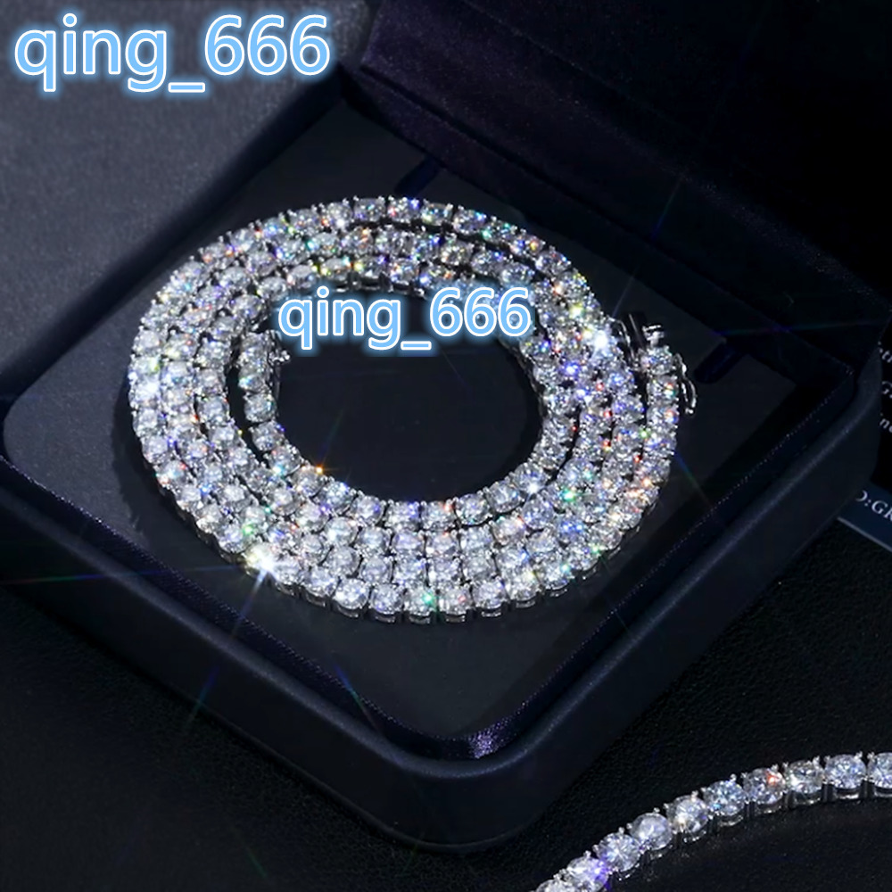 Luxury 3mm Moissanite Chain Necklace 925 Sterling Silver Durable Shining Bridal Gifts 4mm 2mm Women Men Tennis Jewelry