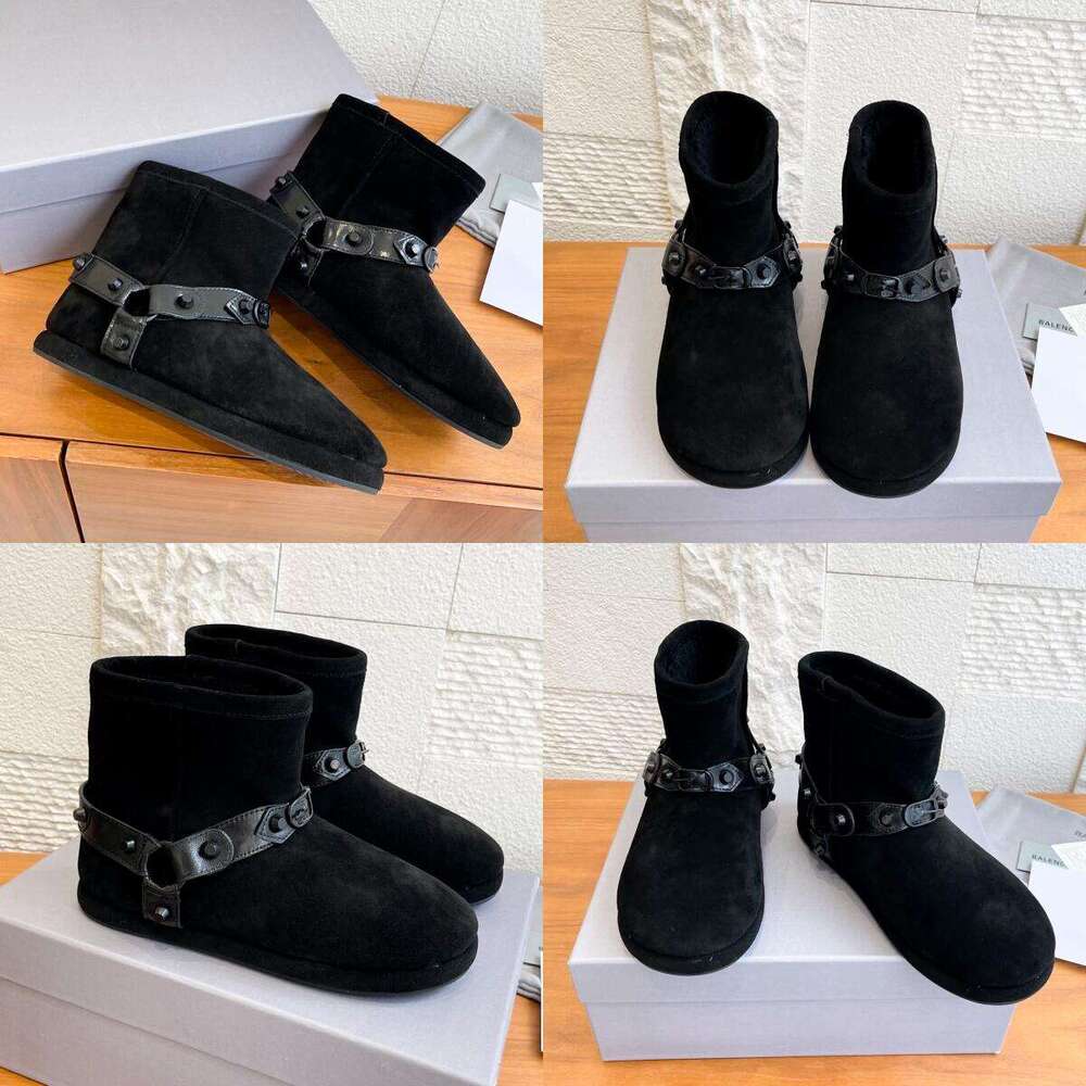 Winter luxury alaska Snow boot Designer casual shoe man fur warm Ankle boots woman black suede leather belt Rivet Furry mini ski booties fluffy spor
