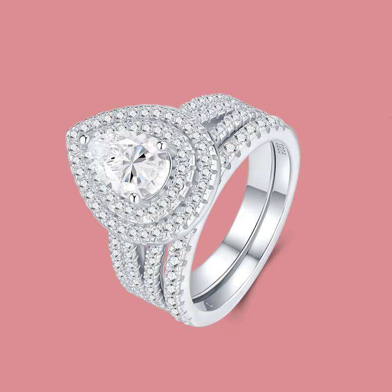 VVS Moissanite S925 Silver Plated Rhodium White D Color Wedding Engagement Ring Pear Cut Silicon Stone Daily Wear With GRA Certificate