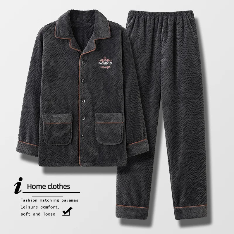 Mens Fall and Winter Pajamas Coral Fleece Style Padded Thickened Comfortable Warm Home Clothing Plus Size Mens Winter Suit 251204