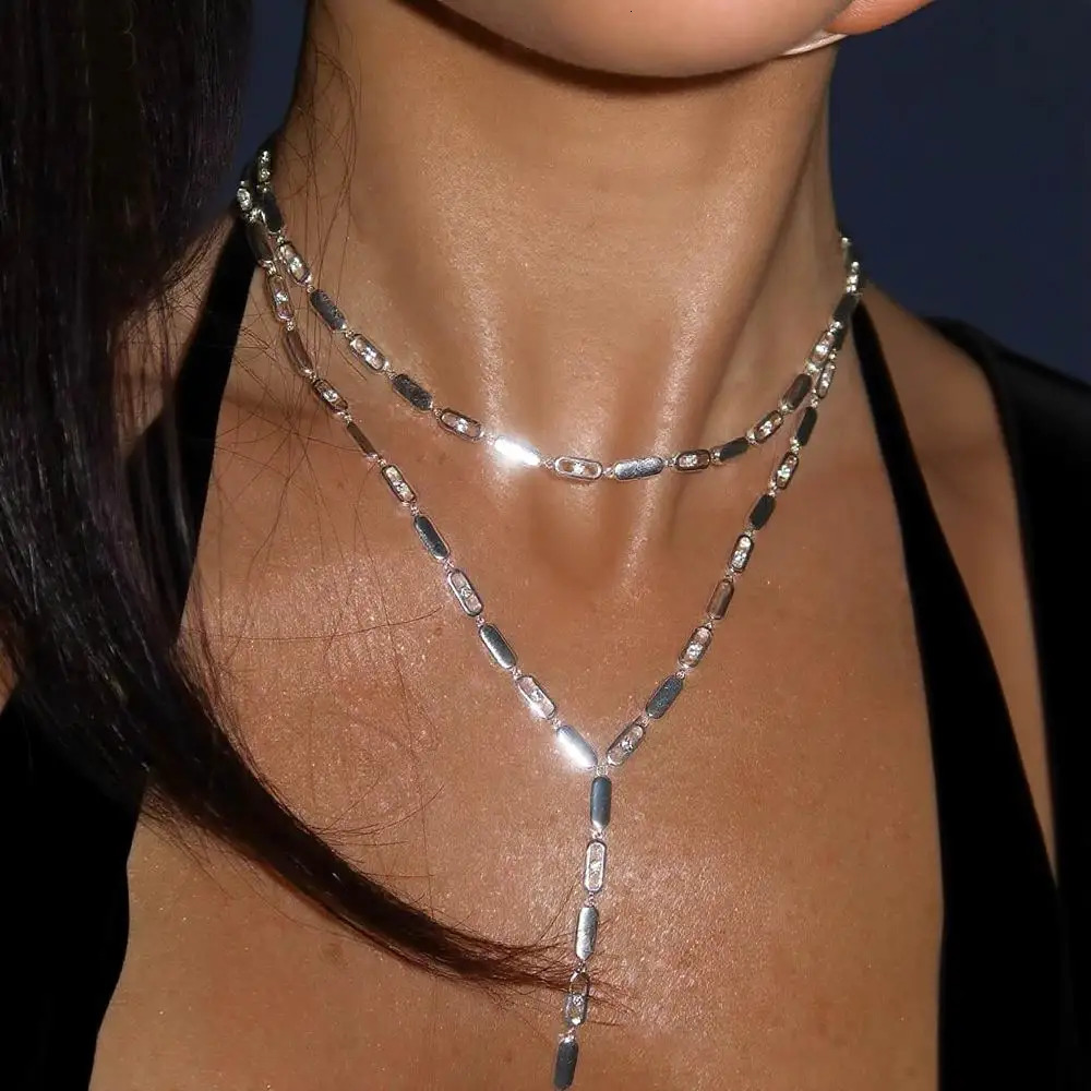 High Quality Geometric 5A CZ Tennis Chain Long Y Lariat Necklace For Women Fashion Rectangle Charm Choker Jewelry 2025251201