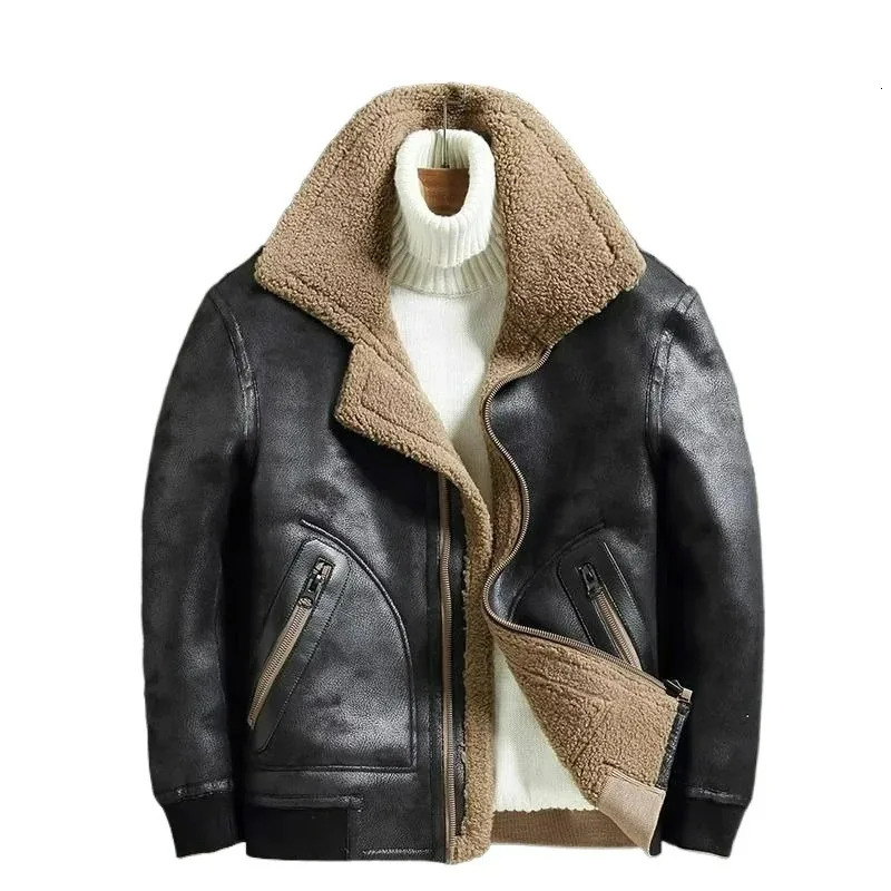 Mens Winter Fashion Autumn Reversible Biker Jacket Thickened Wool Jacket Trend Menswear Casual Warm Padded Leather Jacket 251205BJ