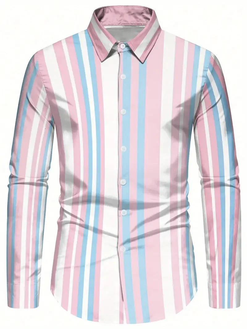 Automne et hiver rose rayé hommes hauts de fête confortable doux extérieur top bouton revers grande taille 6XL 251205