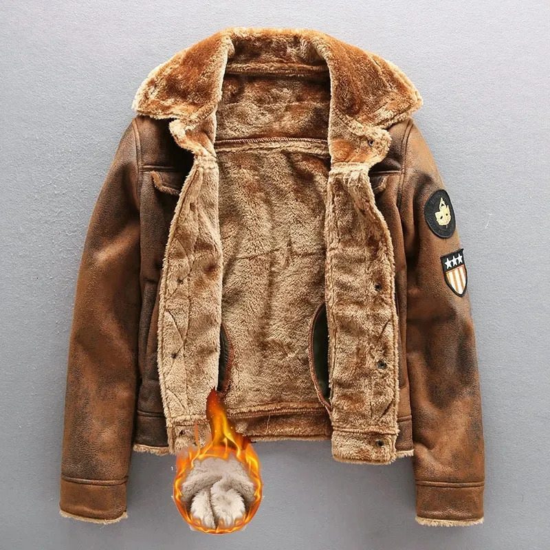 Mens Winter Thick Warm Military Bomber Pu Jacket Tactical Faux Leather Jackets Outwear Fleece Coats Fur Inner Windbreaker 251205BJ