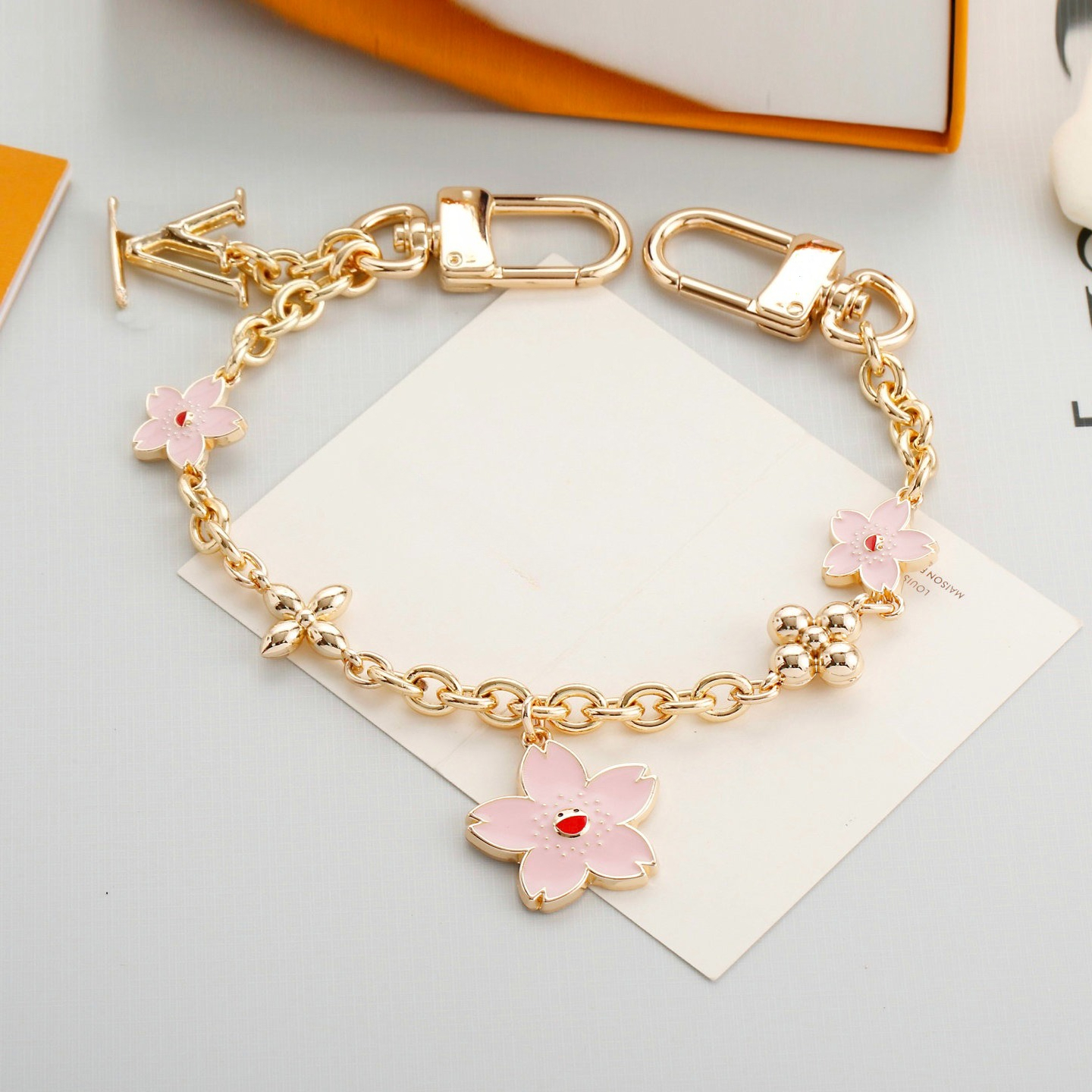 Pink cherry blossom keychain designer keychain unisex bag Charm car key holders for men and women Charm Bag Auto Accessory perfect Christmas gift