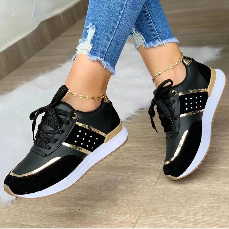 Femmes baskets plate-forme chaussures en cuir Patchwork chaussures de Sport décontractées dames en plein air course chaussures vulcanisées 251205