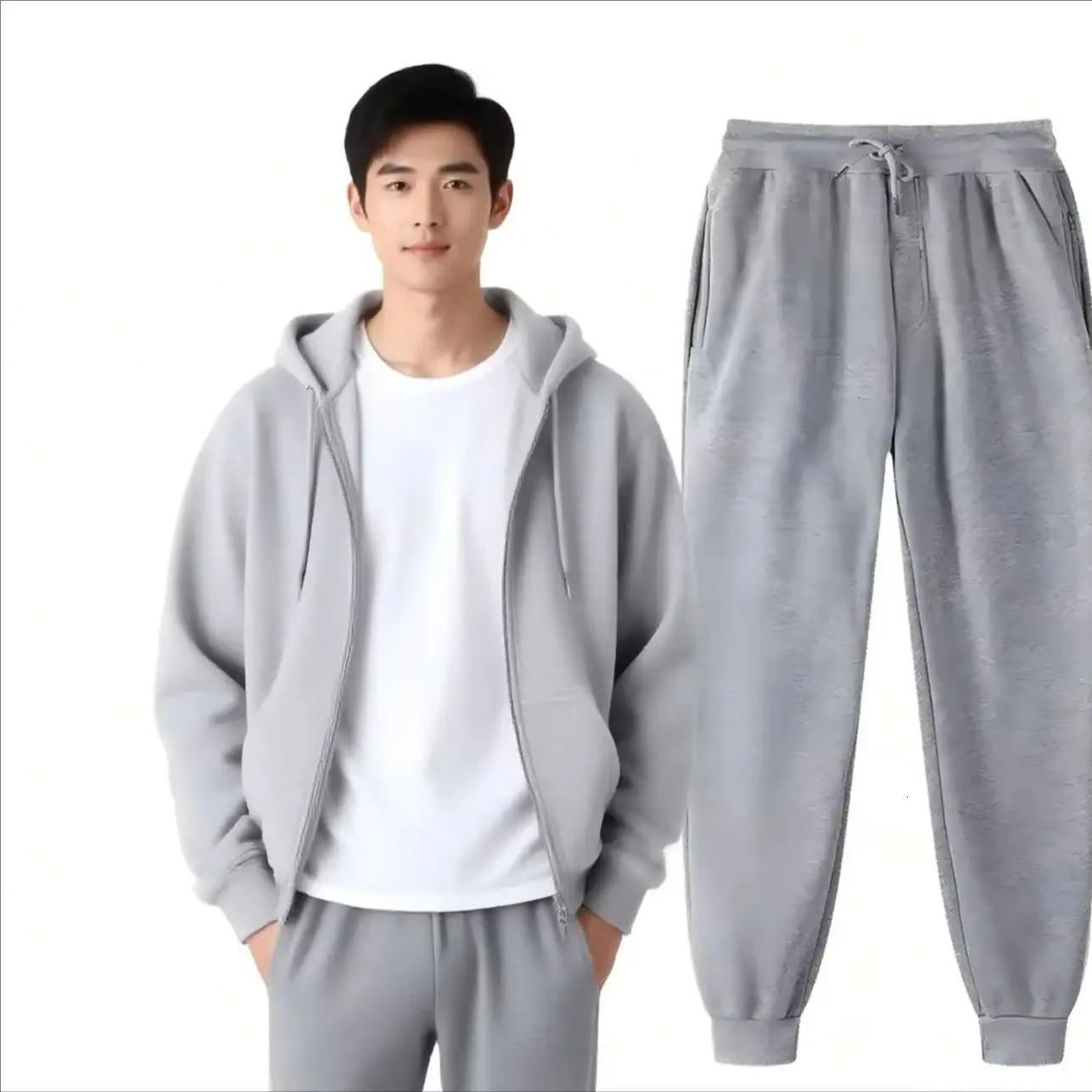 025 Men Women Tracksuit Hoodies Casual Solid Color Thick Pullover and Long Pant 2-piece Set Men Autumn Fleece Jogger Sports Suit 251203