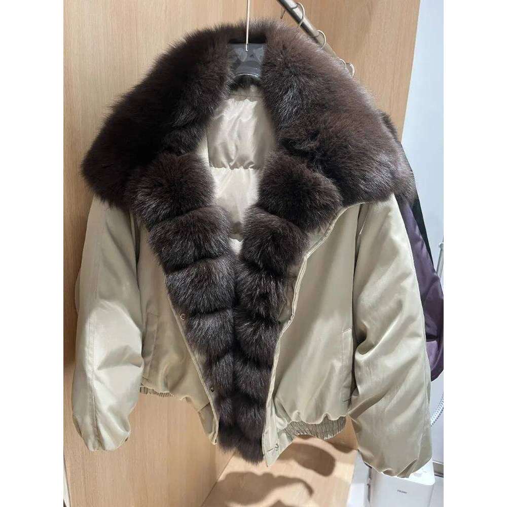 Woman Jacket Winter Large Real Fox Fur Collar Short Loose Warm Parkas Female White Duck Down Coat