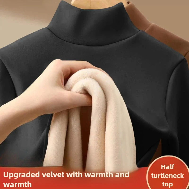 1pcs Winter Men Thickening Velvet Thermal Underwear Tops Half-high Collar Long-sleeved T-shirt Solid Color Sport Warm Pullover 251202