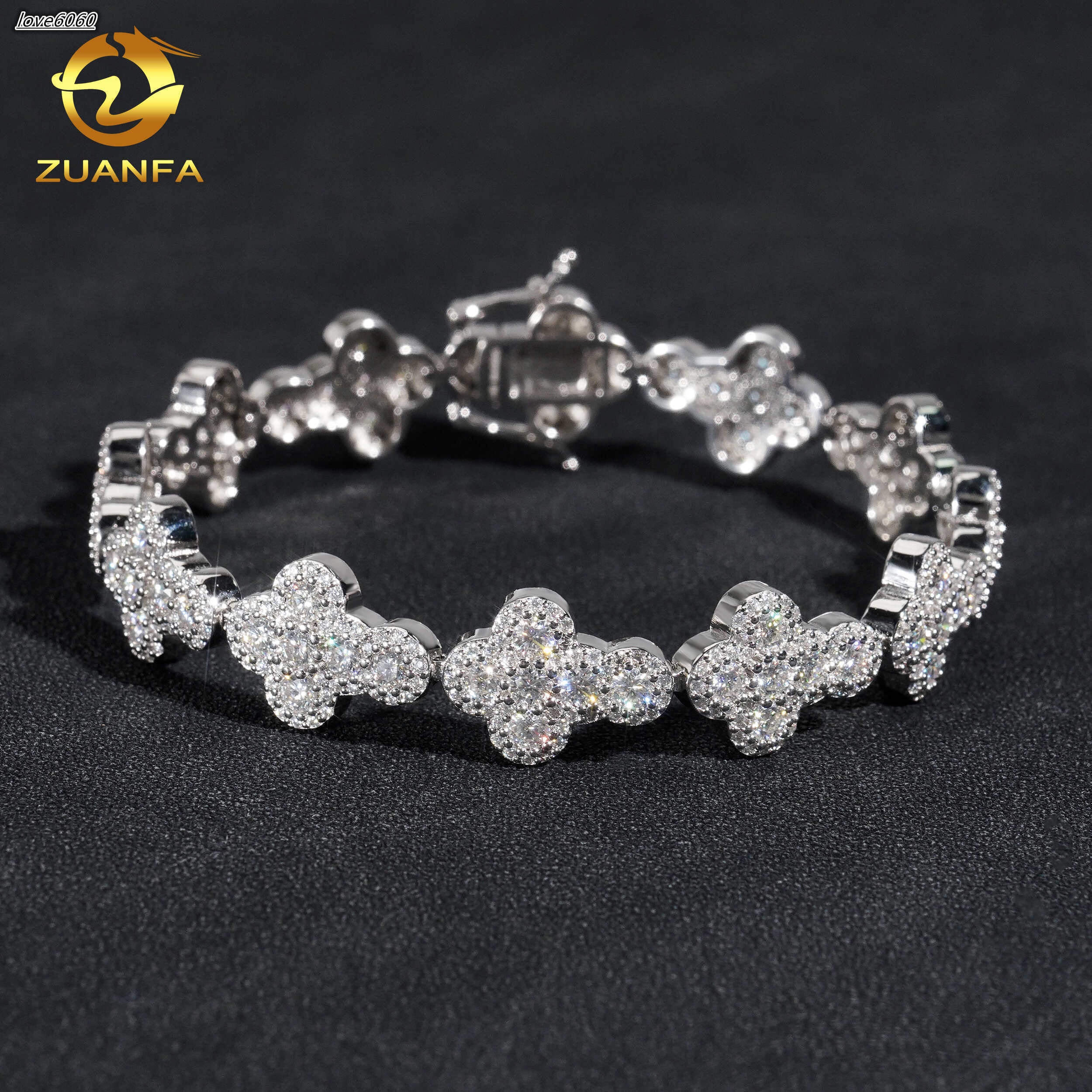 Certificated Pass Diamond Tester 925 Silver Iced Out Cluster Tennis Bracelet Moissanite Diamond