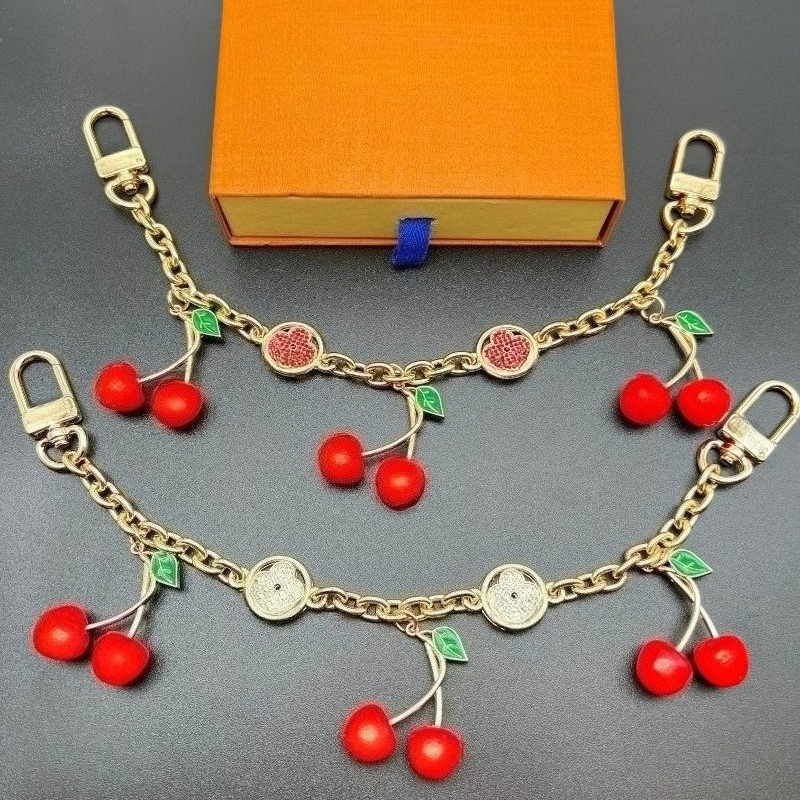 Designer Keychains Luxury Bag Hangings Smiley Cherry Keychain Women's Designer Bag Charms Unisex Key Rings High Quality Couples Gifts-image-1087573377