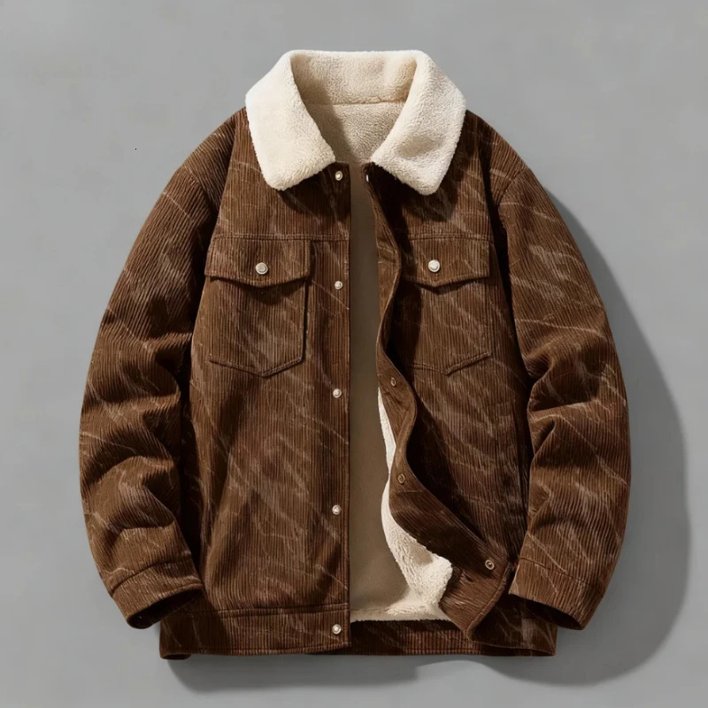 Autumn and Winter Mens Loose Casual Corduroy with Velvet for Warmth Comfort Fashion Trend High-quality Jacket for Men 251205