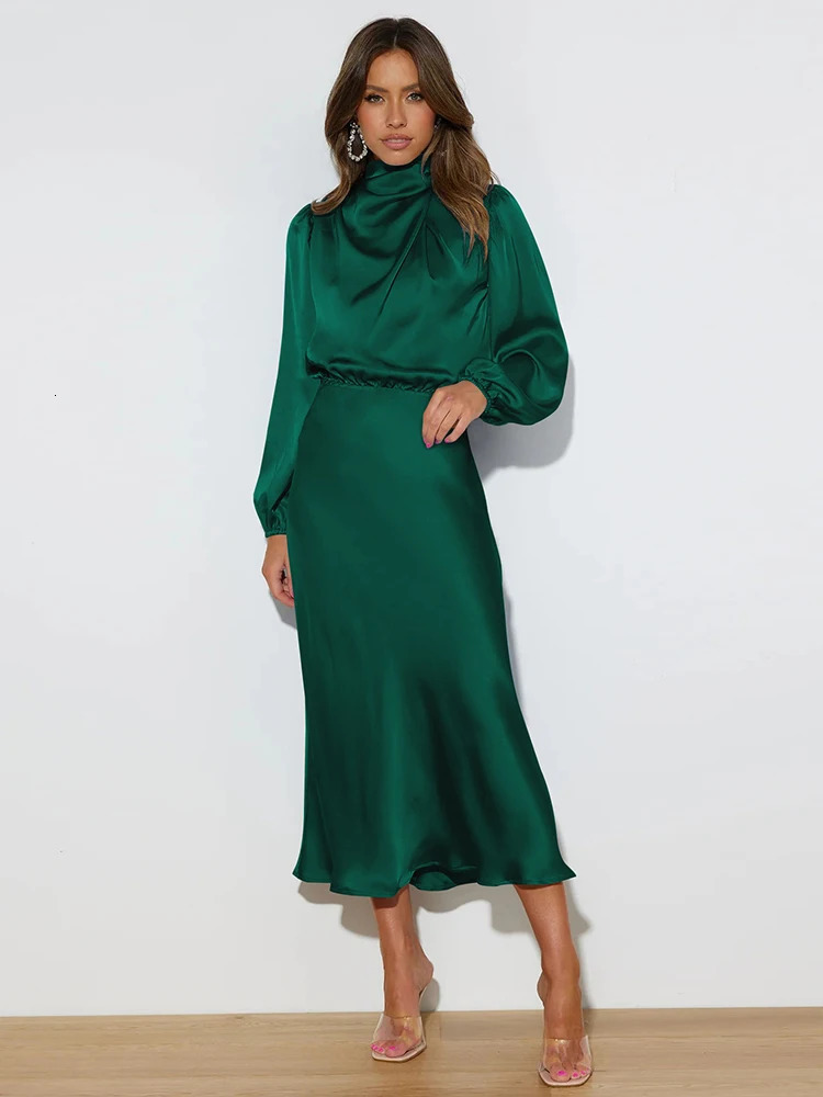 Spring Summer HighEnd Satin Long Sleeved Dress Ladylike Elegant Evening Party Clothes Celebrity Dresses 251128