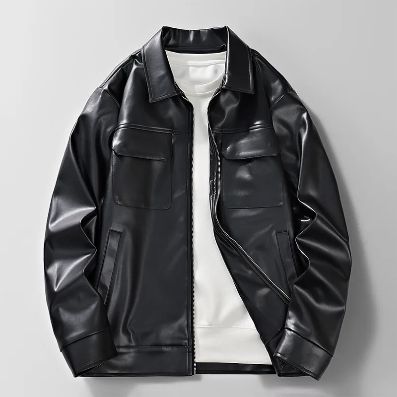 Mens fashion trend autumn and winter outdoor faux leather jacket comfortable lapel stylish leather jacket Christmas present 251205BJ