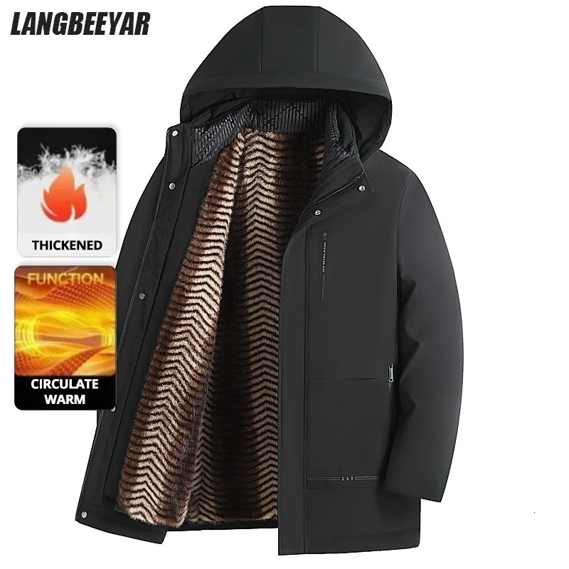 Veste Parka d'hiver haut de gamme pour hommes, manteau coupe-vent lourd avec doublure intérieure épaisse doublée en polaire, coupe-vent à capuche