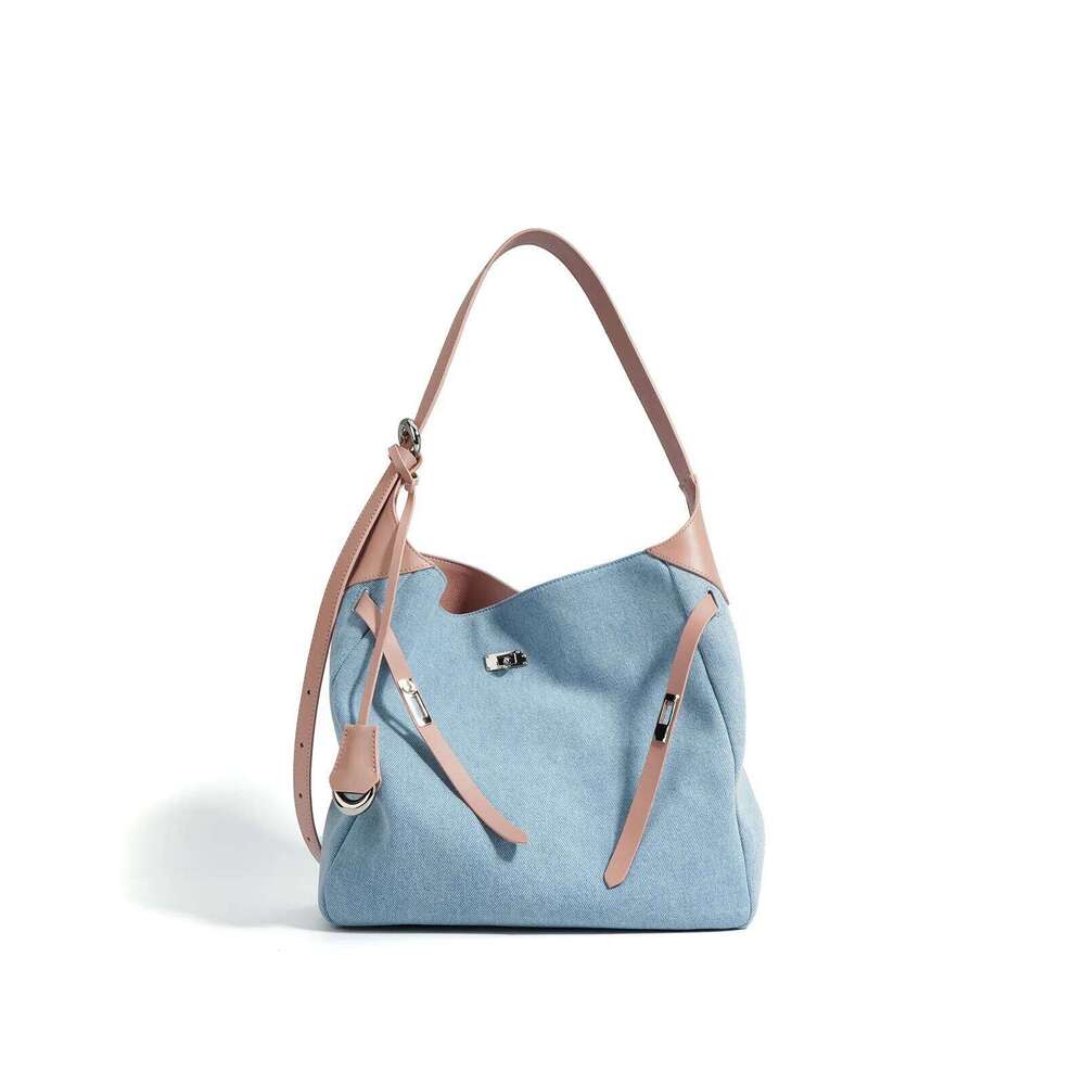 New Cowhide With Denim Women's Tote Casual Fashion Shopping Large Capacity Ladies Shoulder Bag St251207