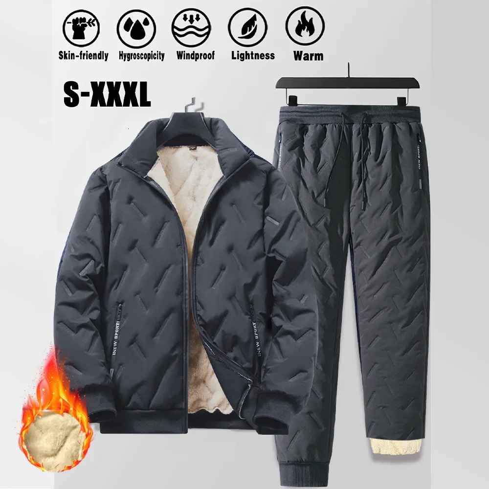 Costume de sport d'hiver pour hommes, doudoune et pantalon chauds, ensemble 2 pièces, manteau épais décontracté et pantalon de survêtement, vêtem