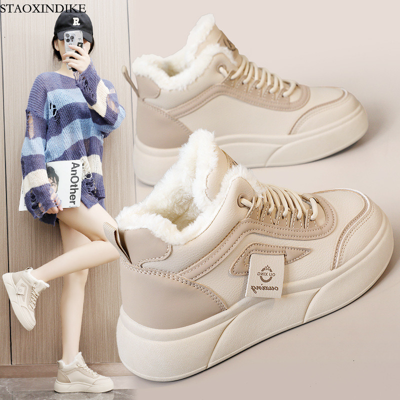 STAOXINDIKE SH909 New 2024 Autumn Winter Warm Cotton Shoes Patchwork Women's Shoes Sneakers Fleece Lined Student Wear-resistant Thick Sole Coll