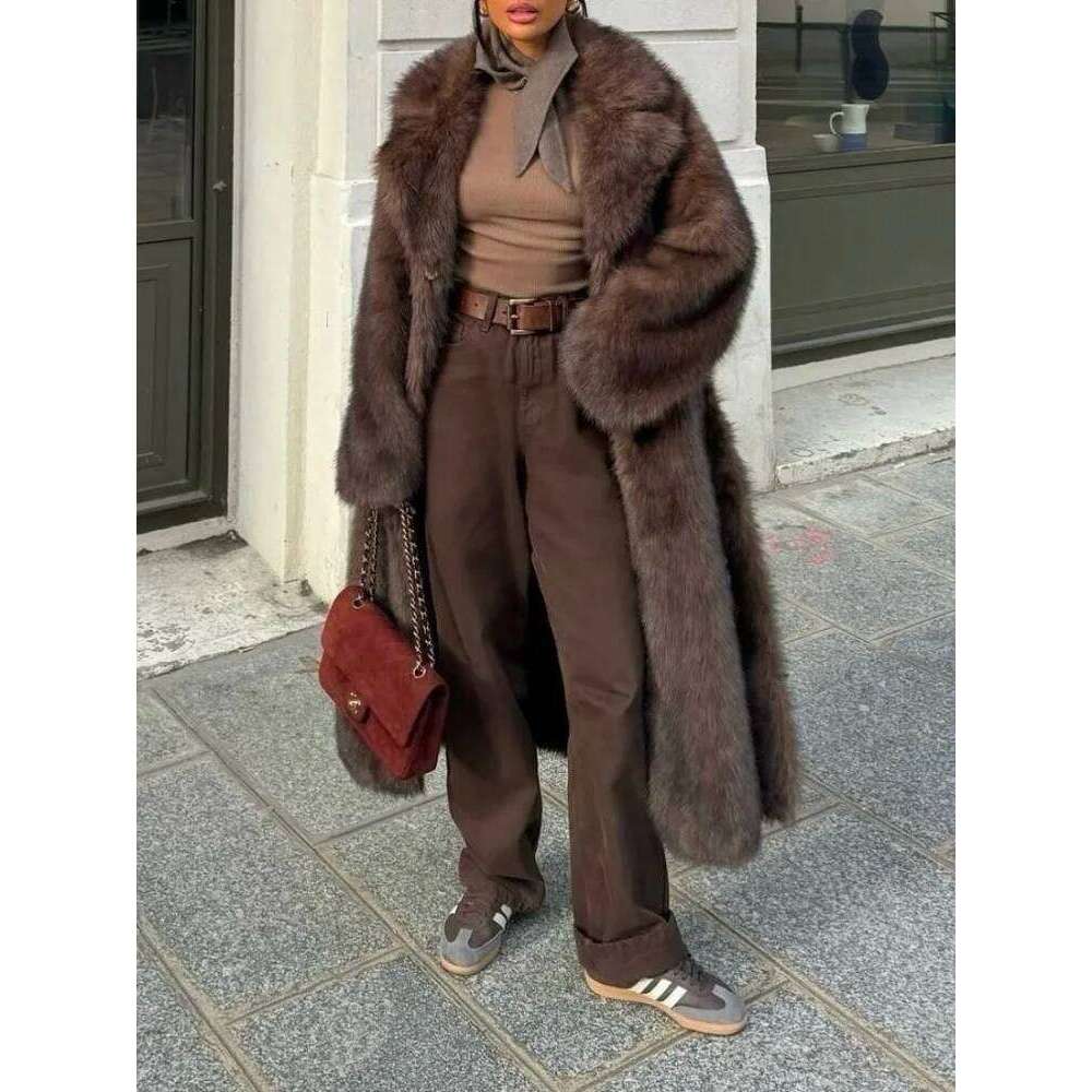 2025 nouveau automne hiver haut vêtements femmes mode épaissi chaud Faux manteau femme Long revers fausse fourrure Jakcet dame vêtements d'extéri