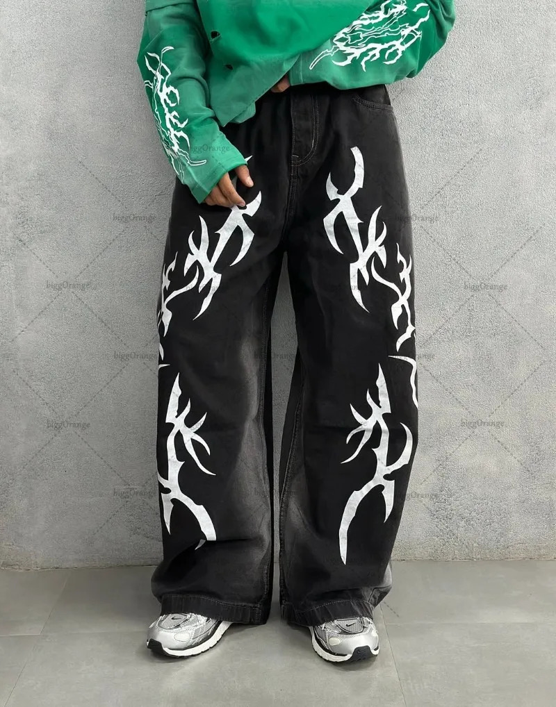 Américain Harajuku Rétro Rayé À La Mode Lâche Jeans Hommes Rue Hip-hop Punk Y2K Casual Pantalon Droit À Jambes Larges Femmes 251204