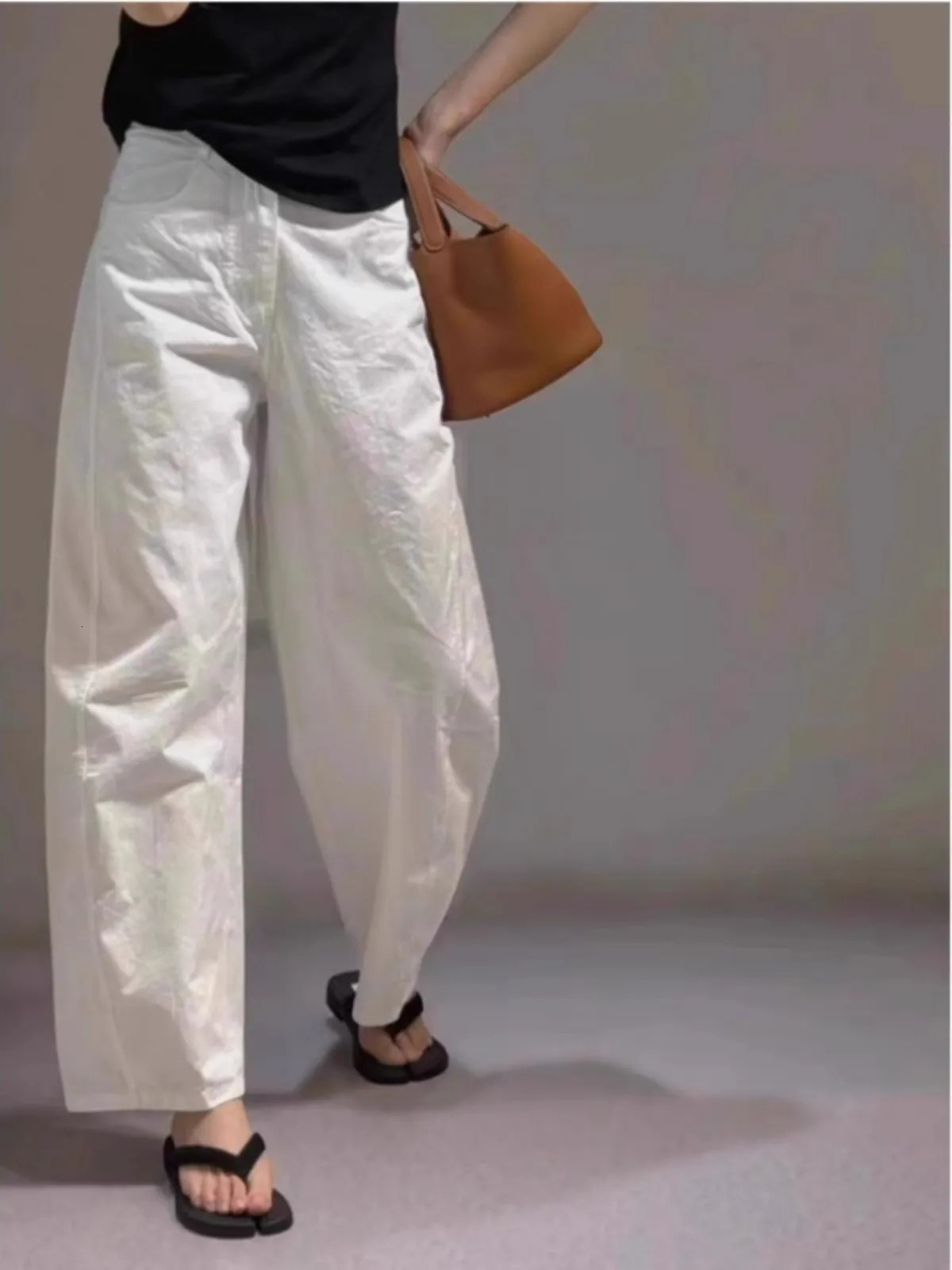 White Cotton and Linen Pants Loose Lazy Casual Pants Womens Spring and Summer Thin Straight Thin Wide-leg Pants 251204