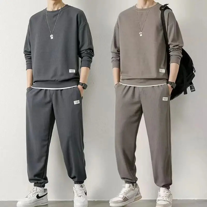 Costume de sport de style Shishang Huafu pour hommes, sweat-shirt ample à col rond, pantalon de survêtement noué à la cheville, ensemble deux piè