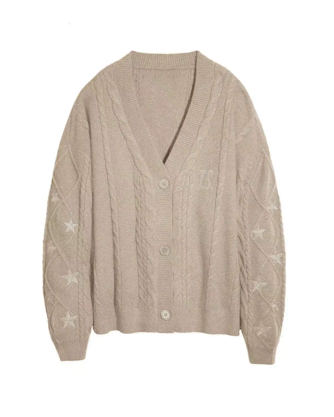 Elegant V-Neck Knitted Cardigans Sweater Fashion Women Long Sleeve Star Embroidery Jumpers Casual Y2K Autumn Winter Cardigan 251204