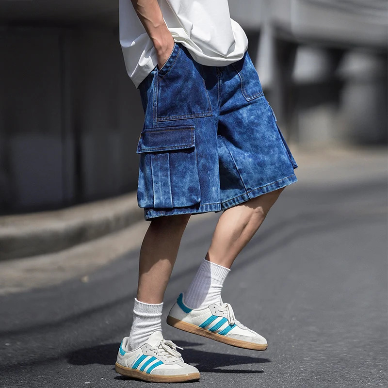 Fashion Summer Denim Shorts Mens Hip-hop Streetwear Stained Casual Cargo Shorts Washed Vintage Trendy Loose Short Jeans 251205