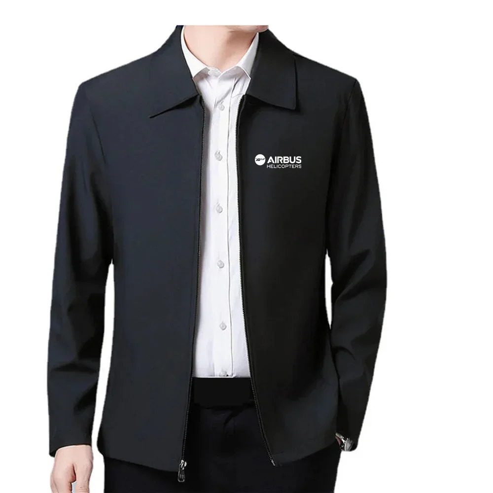 Spring Autumn Casual Loose Flip Collar Zipper Jackets for Men Airbus Helicopter Aviation Pilot Aircraft Coat 251129