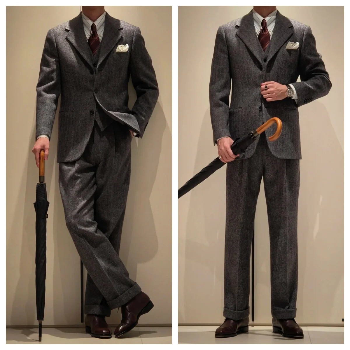 1930s Retro Herringbone Mens Single-breasted 3-piece Suit Thick style for autumn and winter Wool Formal Elegant Banquet Suit 251203