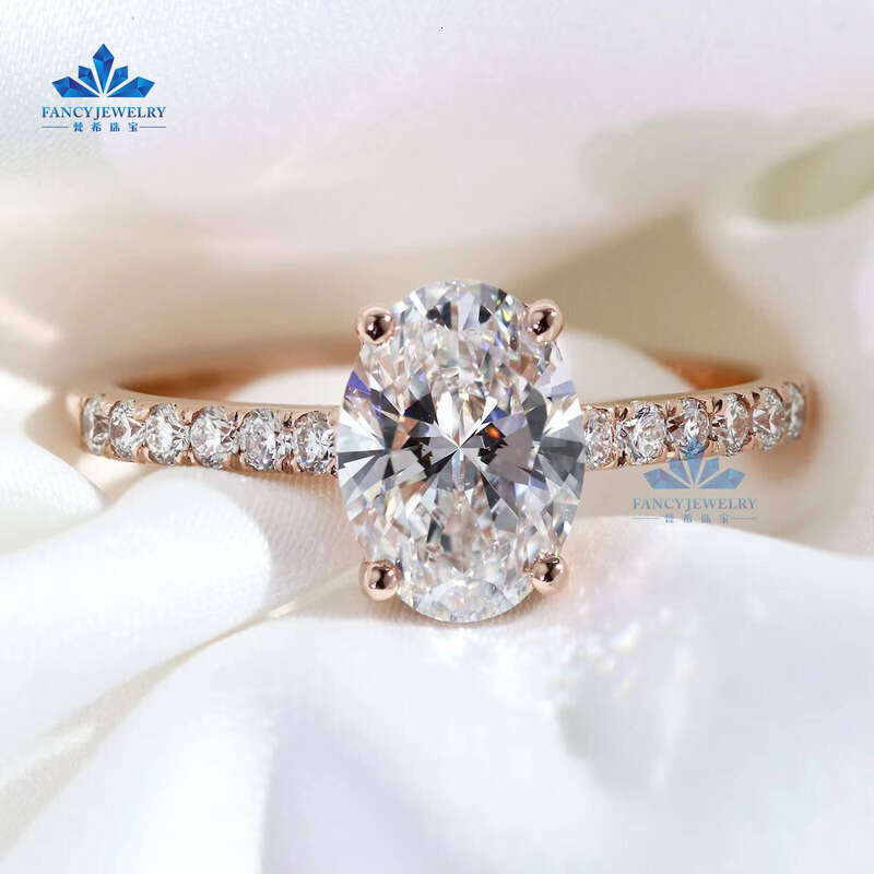 Gia Igi Certified Cvd Lab Grown 10k 14k 18k Engagement Ring Oval Cut Rose Gold Half Band VVS Moissanite