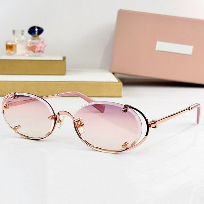 Designers Frameless Oval Sunglasses Retro narrow frame Fashionable light colored gradient lens decoration sunglasses Summer dopamine for womens With