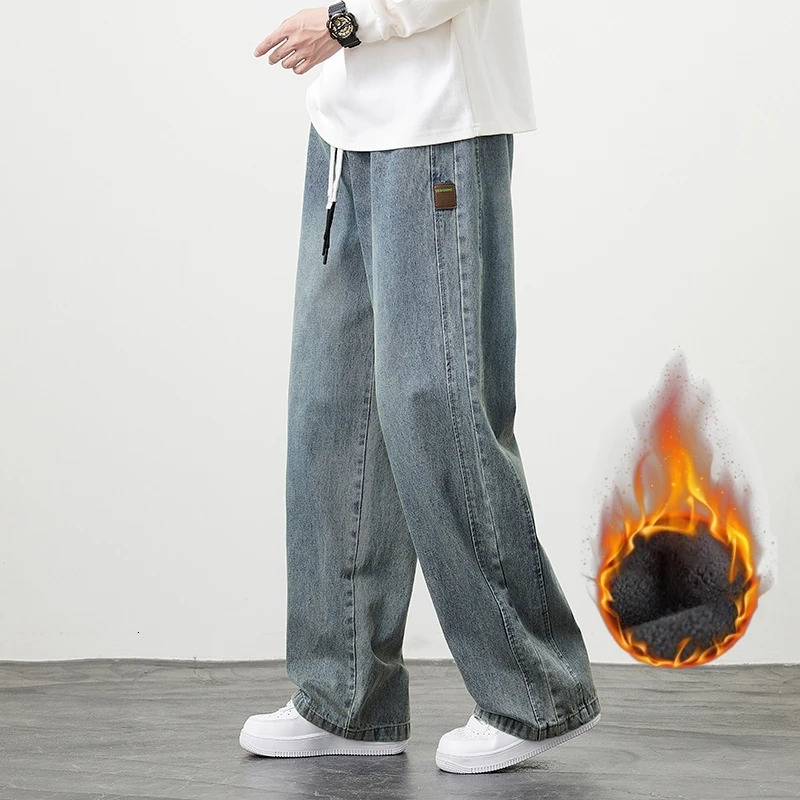 Winter Velvet Wide Leg Denim Jeans Mens Casual Loose Trousers Neutral Outdoor Fashion Pants Big Size 8XL 251205