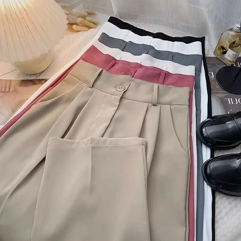 Loose Wide Leg Suit Pants Womens Summer Korean High Waist Casual Black Long Trousers Slimming Straight Drapey Fashionable 251204
