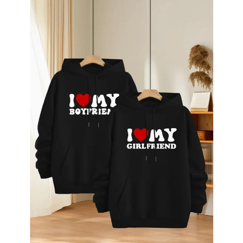 Ensembles de couple à manches longues pour hommes J'aime mon petit ami Sweats à capuche Pantalons de survêtement Costumes Sweat à capuche pour fe