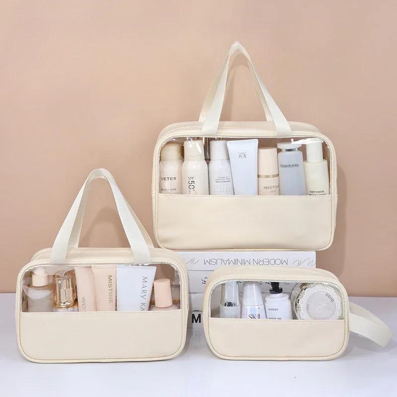 Waterproof Cosmetic Bag Portable Cosmetic Storage Bag Large Capacity Pu Transparent Wash Bag Travel Storage Bag 251204