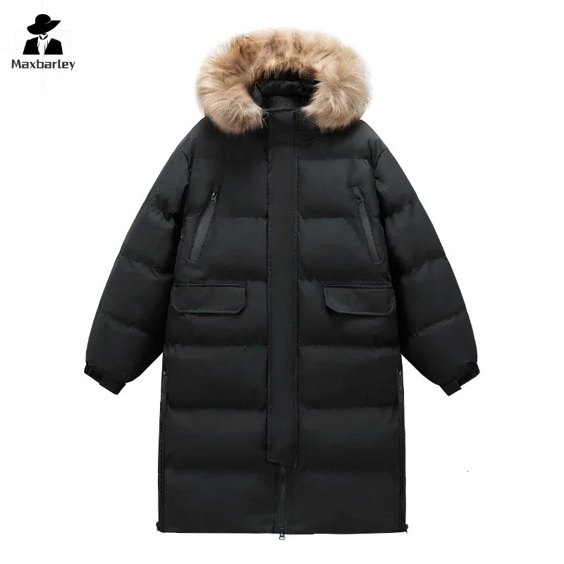 Hiver col de fourrure veste à capuche hommes long épais chaud vers le bas coton rembourré manteau couples décontracté grande poche coupe-vent Par