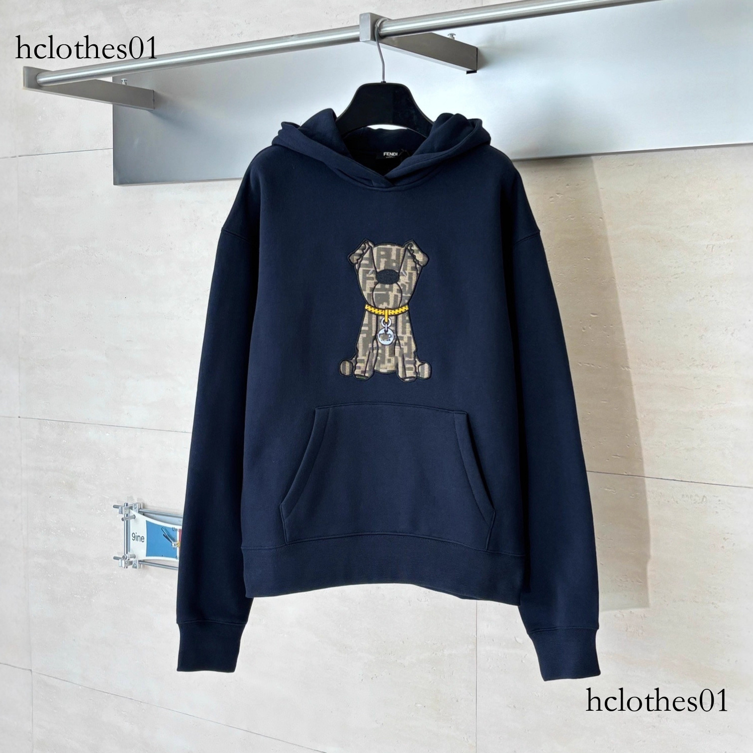 The designer hoodie SS26 early spring new F Holiday series jacquard patchwork dog hoodie is a trend of casual sportswear suitable for both men and w