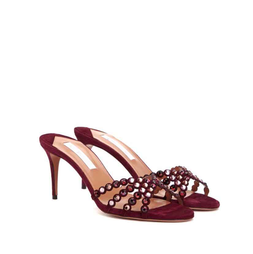Marques de luxe Crystal Tequila sandales en cuir embellies sandales pour femmes pantoufles mule en cuir chaussures à talons hauts chaussures de m