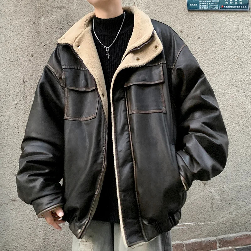 Autumn Winter Men Plush Jacket High Street Turn Down Collar Male Coat American Retro Long Sleeve Thicken Fleece Man Outerwear 251205BJ