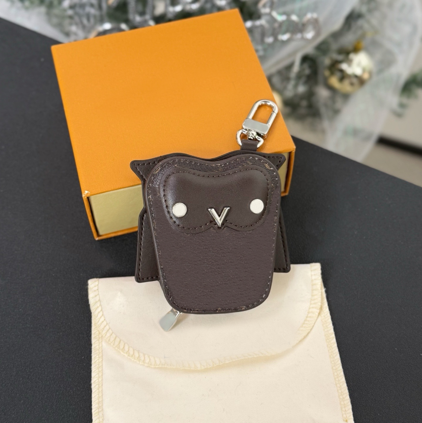 Luxury Bag Charm Leather Mini bag Keychains Pendants Wallet headset Keyring Designer Cute Animal Owl Coin Purse Key Holder gift 7 Colors