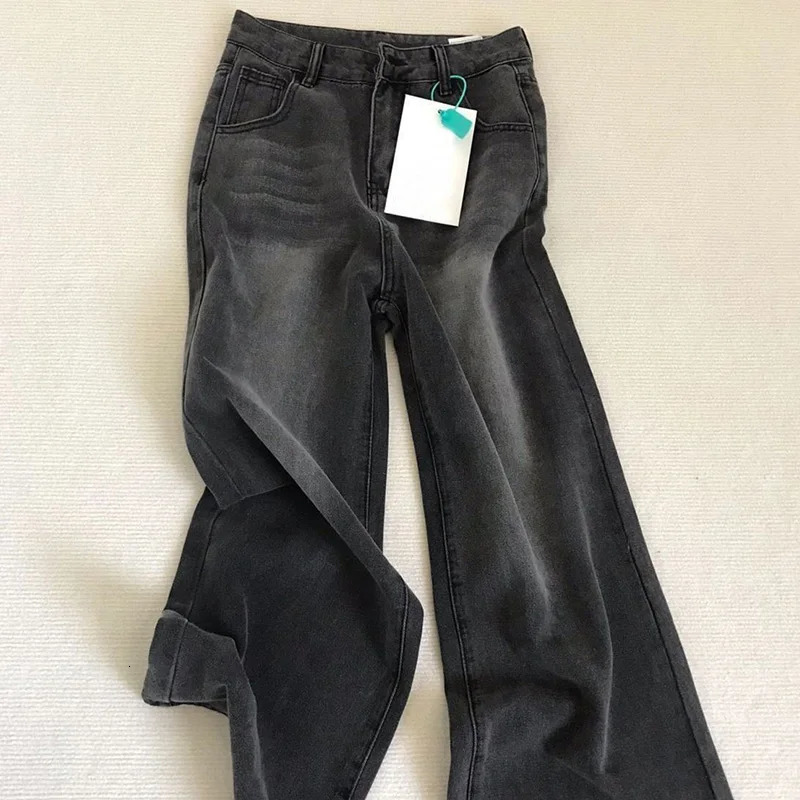 Pantaloni jeans a vita alta retrò neri grigi da donna Pantaloni casual sottili a gamba dritta moda donna 251205