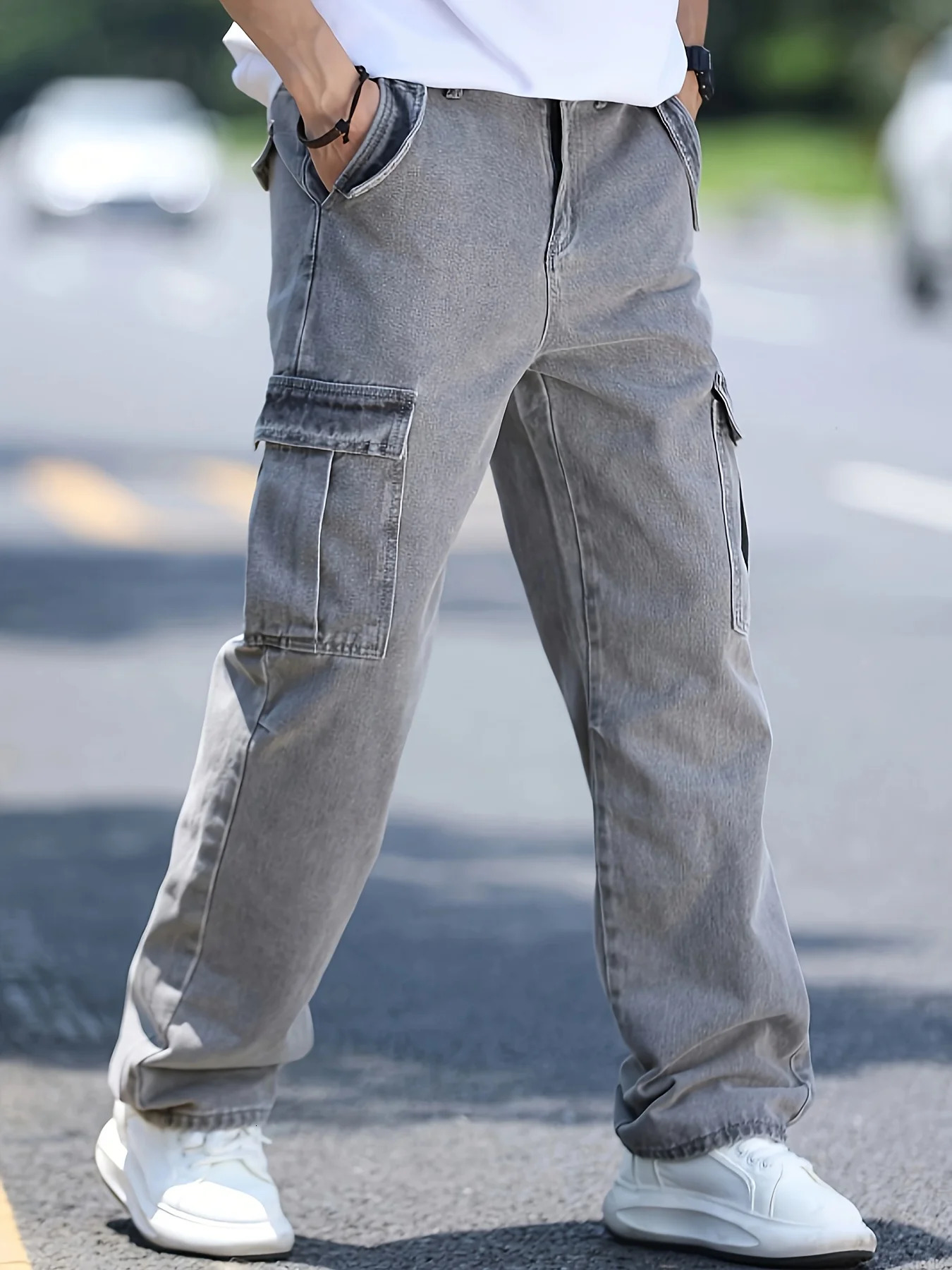Pantalon de travail en denim multi-poches pour hommes pantalon en denim à jambe droite 251205