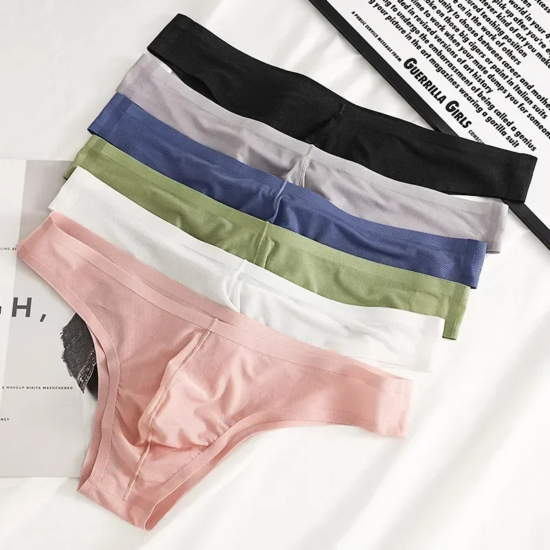 Non-marking Ice Silk Briefs Mens Triangle Pants Semi-Wrap Hipster Low Rise Briefs 251129