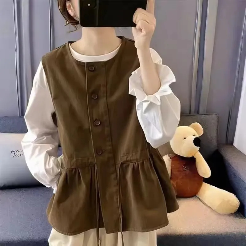 Cappotto da donna retrò gilet di jeans 2025 primavera coreano femminile giacca senza maniche increspato vita da donna Cinching n Cowboy Vitac 251129