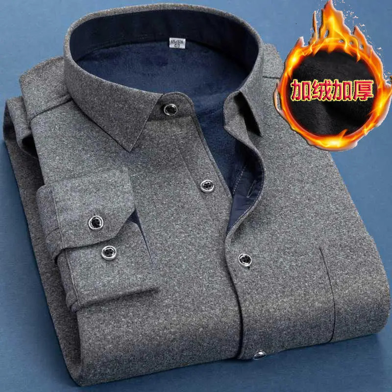 M-6XL Autumn Winter Men Fleece Warm Shirt Male Fashion Solid Long Sleeve Business Big Size Shirt Plaid Thick Warm Shirt 251205