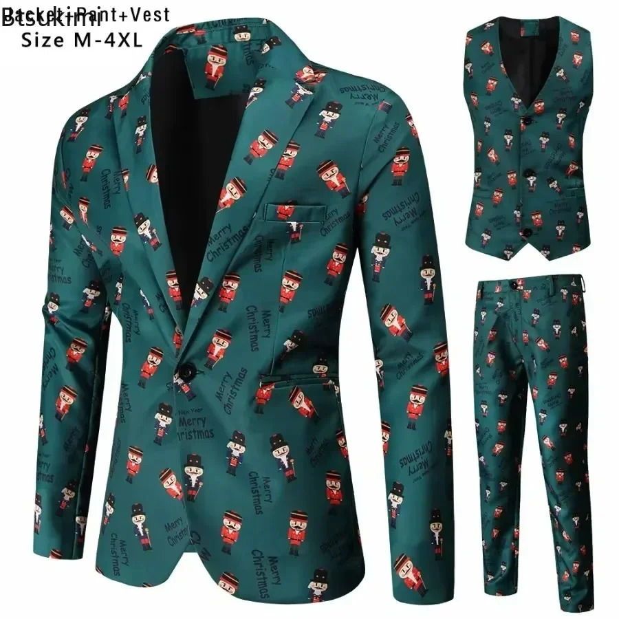 2026 Mens Christmas Sets Funny 3D Print Halloween Party 3 Piece Sets Blazer Sets with Vest Trousers Fashion Mens Clothing 251203