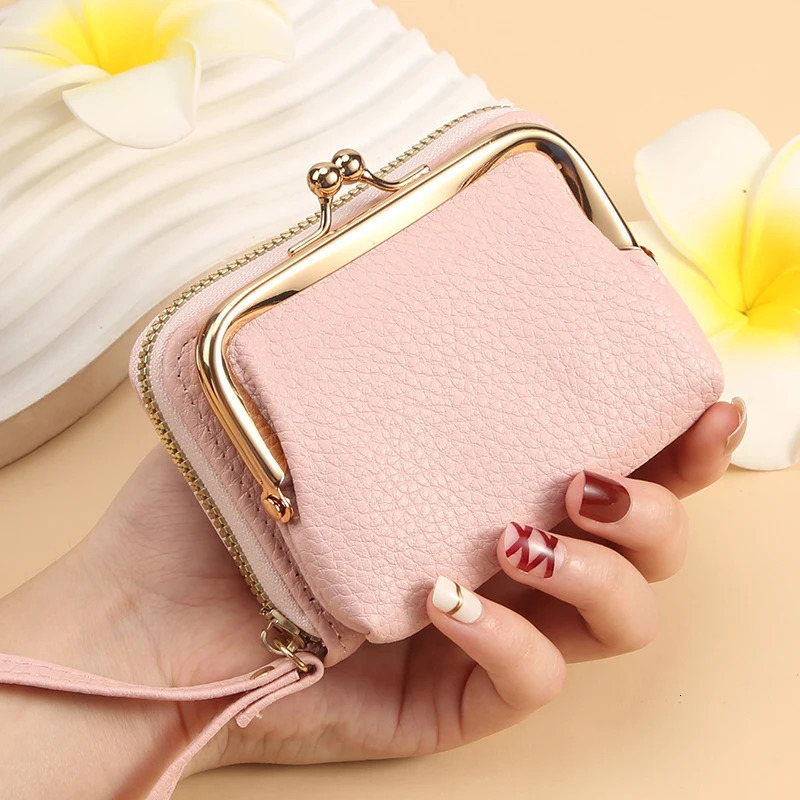 Simple and stylish short card bag Soft lychee print ladies cross-border zipper bag multi-slot wrist strap card bag 251204