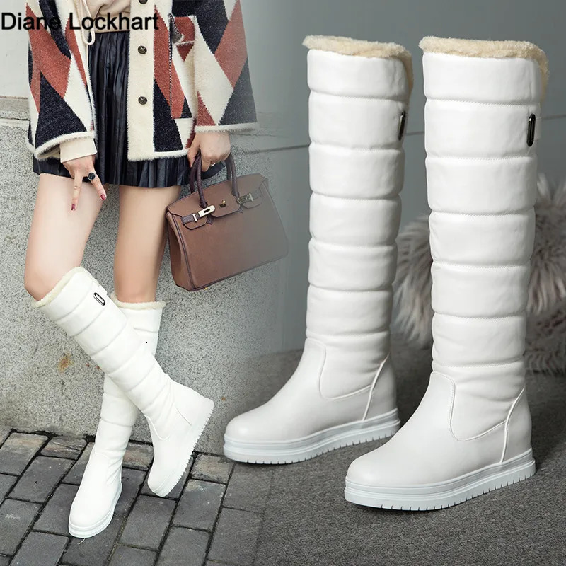 Winter Warm Pink White Snow Boots Women Shoes 2025 Low Heels Knee High Boots Female Platform Plush Long Boats Mujer Black 34-43 251204